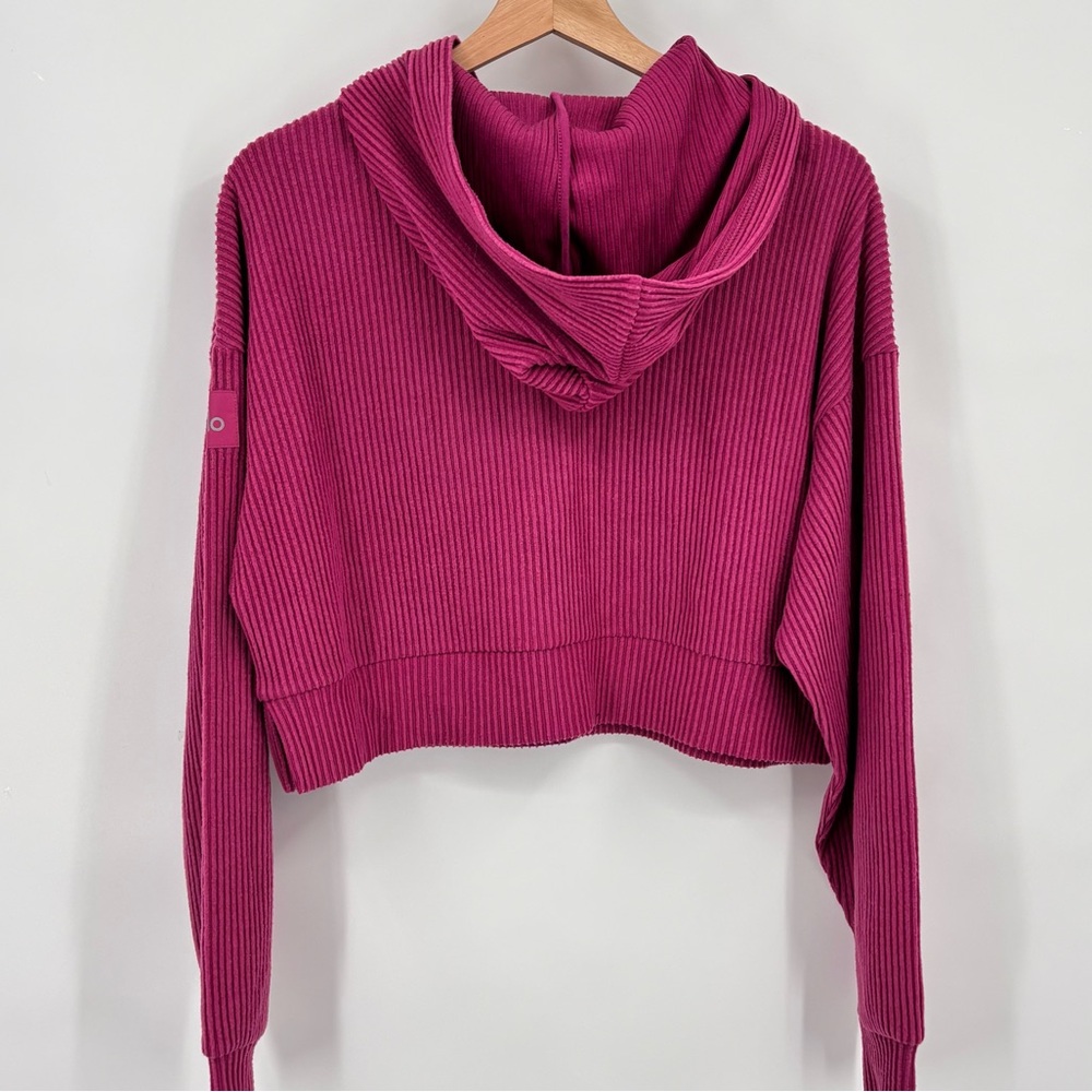 ALO Yoga muse ribbed cropped hoodie raspberry Sorbet XS athleisure - Picture 3 of 9